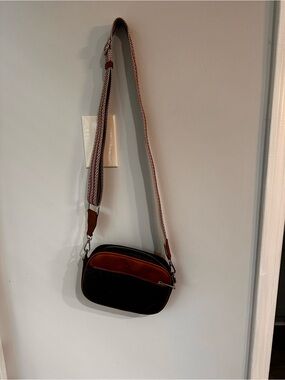Black and Brown Crossbody Camera Bag with Adjustable Strap